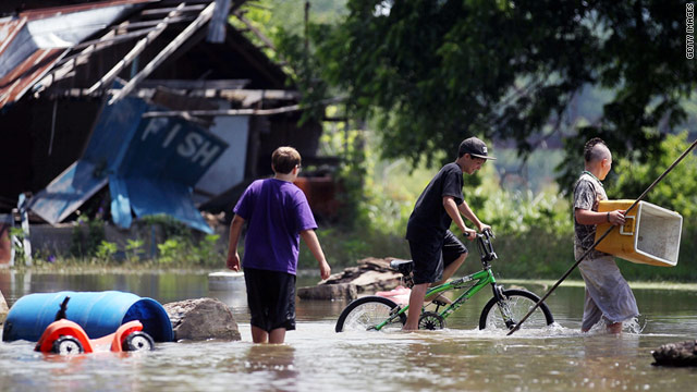 The Atchafalaya River floods Simmerport, Louisiana, on May 18.