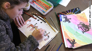 A student draws in the art room at Sudbury Valley School.