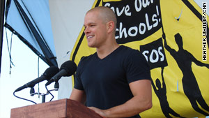 Actor Matt Damon, whose mother is a teacher, speaks to the crowd during the Save Our Schools march.