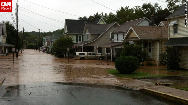 CNN iReporter Nick Bohacz of Bloomsburg, Pennsylvania, said flooded roads prevented him from getting to work.