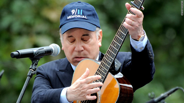 Paul Simon performs "The Sound of Silence" on Sunday at Manhattan's ground zero.