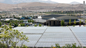 Solar panels cover one of the parking lots of Dougherty Valley High School in San Ramon, California.