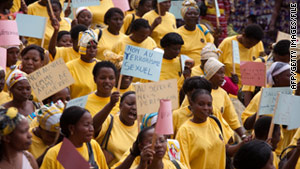 Women denounce sexual violence in an October march in the Democratic Republic of the Congo city of Bukavu.