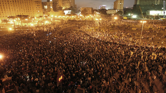 Demonstrators protest in central Cairo, Egypt, on Tuesday, calling for reforms and the ouster of President Hosni Mubarak.