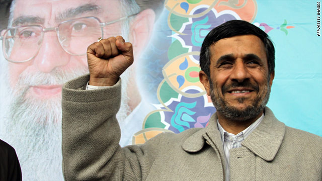 Iranian President Mahmoud Ahmadinejad gestures during a rally on Tehran's Azadi Square on February 11. Celebrations in Egypt coincided with the 32nd anniversary of the Islamic revolution in Iran.