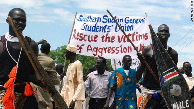 Sudanese protesters in the southern capital Juba demonstrate against the northern military occupation of the Abyei region in May.