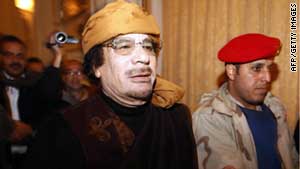 Libyan leader Moammar Gadhafi says NATO should "withdraw and run away."