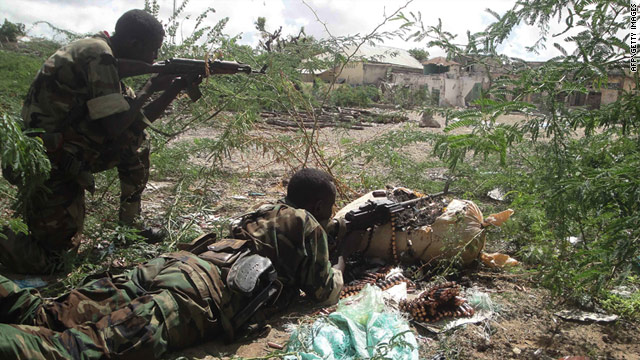 African Union soldiers during a firefight with Al-shabaab, an Islamist insurgent group, in Mogadishu, Somalia, on May 22.
