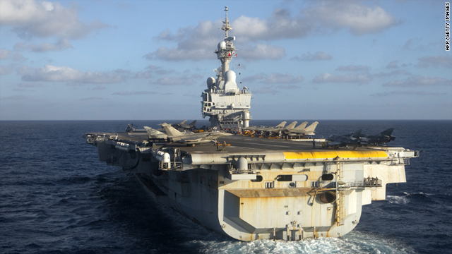 French aircraft carrier Charles de Gaulle sails on June 13, 2011 off the Libyan coast.
