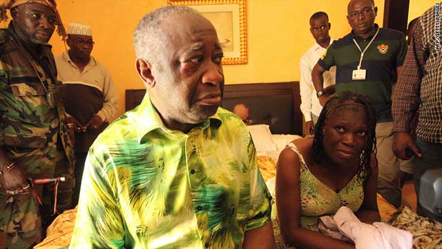 Laurent Gbagbo and his wife Simone at the Hotel du Golf in Abidjan, Ivory Coast, after their arrest on April 11, 2011.