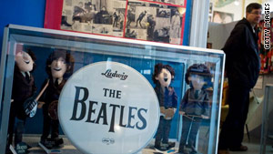 A visitor looks at the exhibits on display at the Beatles Museum in the eastern German city of Halle on April 3.