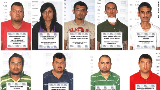 Photos from the Mexican attorney general show nine people detained in connection to mass graves in San Fernando, Mexico.