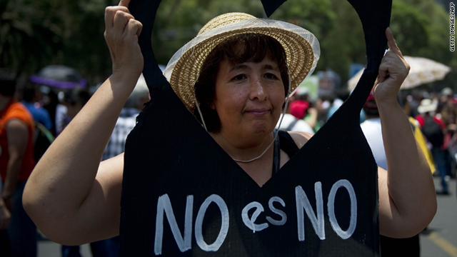 A woman protests during a rally against sexual harassment and violence against women in Mexico City, Mexico, on June 12.