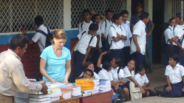 Sue Ellen Wortzel delivers textbooks to schoolchildren in Nicaragua.
