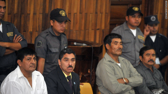 The four soldiers - Daniel Martinez, Carlos Carias, Manuel Pop and Reyes Collin - in court during their trial, in Guatemala City, on July 26.  (Photo Courtesy of CNN/AFP)