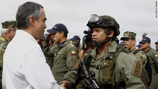Rodrigo Rivera meets an elite police unit as he visits the Macarena region, Meta department, Colombia, on September 24, 2010.