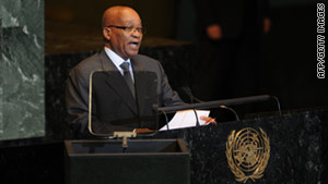 South African President Jacob Zuma addresses the United Nations on Thursday.