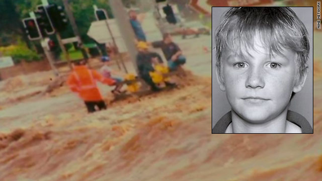 Jordan Rice (inset) was swept to his death when floodwaters surrounded his family's car in Toowoomba.