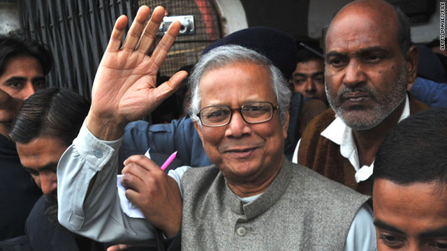 Nobel laureate Muhammad Yunus, widely known as "banker to the poor," outside of court on January 18.