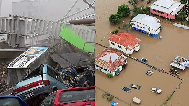 Prince William will tour the devastated city of Christchurch (left) before visiting flood-hit towns in Australia.