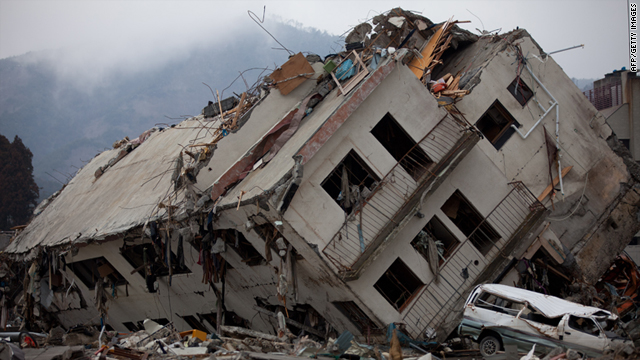 A destroyed building following the massive earthquake and tsunami in Onagawa, Miyagi prefecture on March 30, 2011.