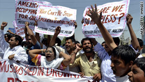 Pakistanis protest U.S. drone attacks in tribal areas Friday, April 22.