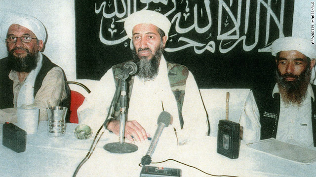 Osama bin Laden, center, with his second in command, Ayman al-Zawahiri, left, and Mohammed Atef in an undated photo.