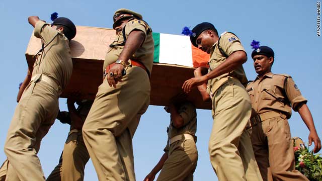 Police officials carry a coffin of a colleague on April 8, 2010, after his death in a Maoist attack in Chhattisgarh.