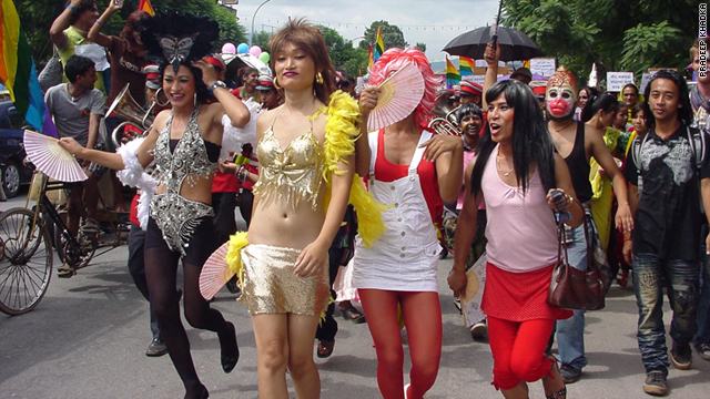 Members of the third gender community march in a gay parade in Kathmandu last year.