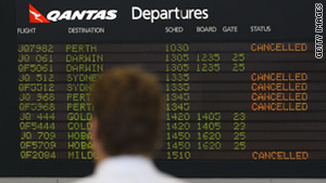 Airlines cancel flights due to volcanic ash at Melbourne Airport on Tuesday in Melbourne, Australia.