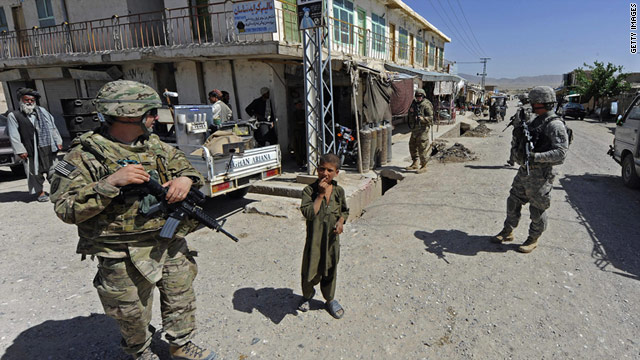 U.S. Army soldiers make their way to the Zabul Juvenile Detention Facility in Qalat, Afghanistan, on May 11.