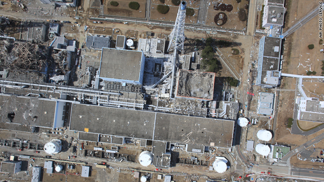 An aerial view of the damaged Fukushima Daiichi nuclear plant.