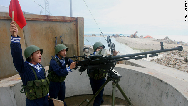 Picture by the Vietnam News Agency showing live fire drills June 14 on Phan Vinh Island in the disputed Spratly Island chain.