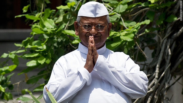 Veteran Indian activist Anna Hazare, posing after a meeting in Noida on August 2.