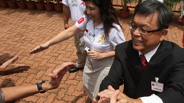 Presidential candidate Tan Jee Say greets supporters during Nomination Day on August 17 ahead of the election.