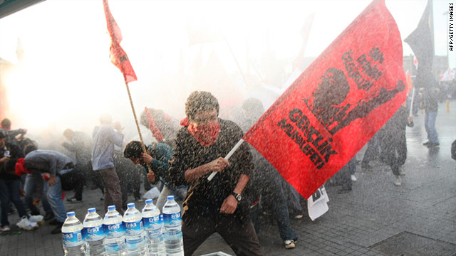 Violence erupted in Hopa, Turkey, where Prime Minister Recep Tayyip Erdogan was scheduled to speak.