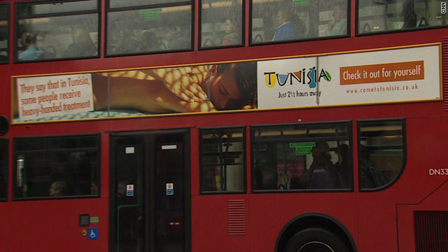 A bus in London carrying one of the controversial Tunisian adverts -- its makers said they wanted to create a debate.