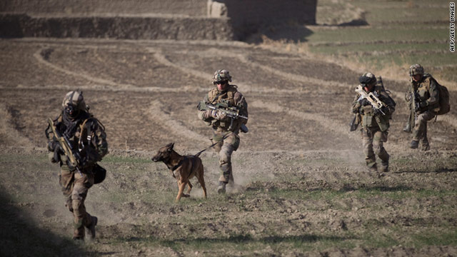 French soldiers from the 7th Mountain Infantry Battalion on patrol in the Kapisa Province, Afghanistan.