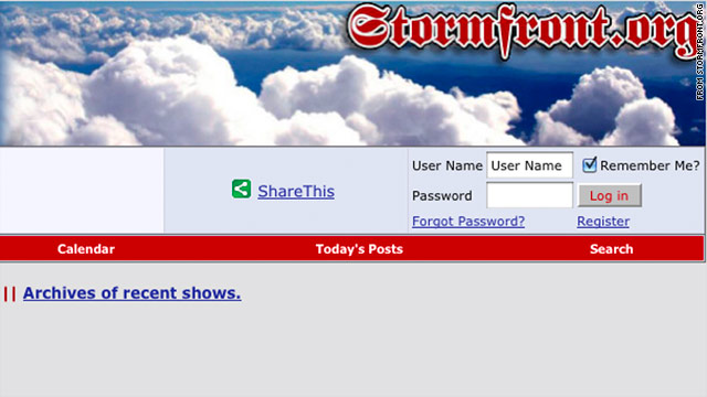 This a screen grab from the website stormfront.org, whose motto is "White Pride Worldwide."