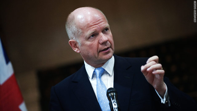 William Hague in Benghazi on June 4, 2011 during an official visit for talks with the Libyan opposition's leadership.