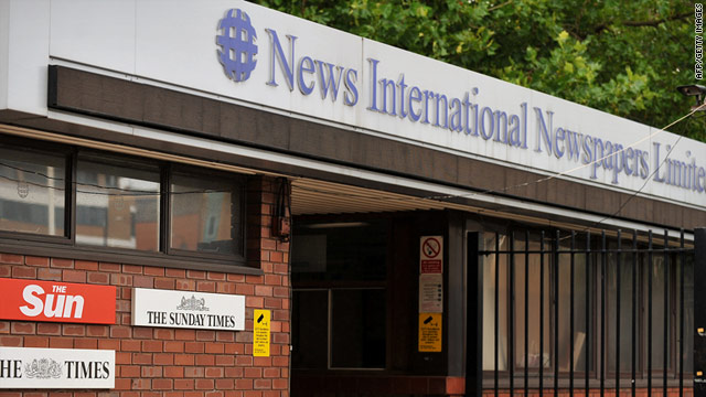 A gap where the News of the World's logo used to be outside News International's headquarters in east London.