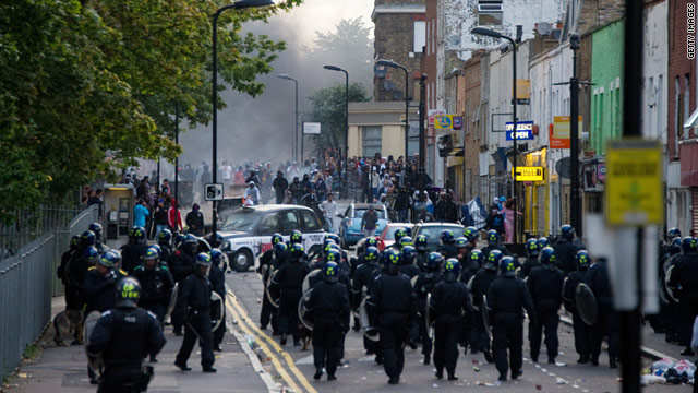 Riot police headed off a mob in Hackney, north London, last week after several cars were set on fire.