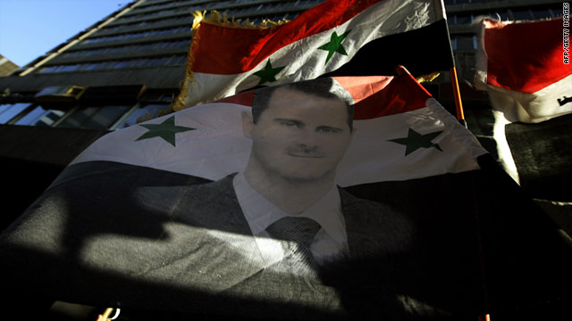 A demonstration in support of Syrian president Bashar al-Assad in Damascus on August 23.