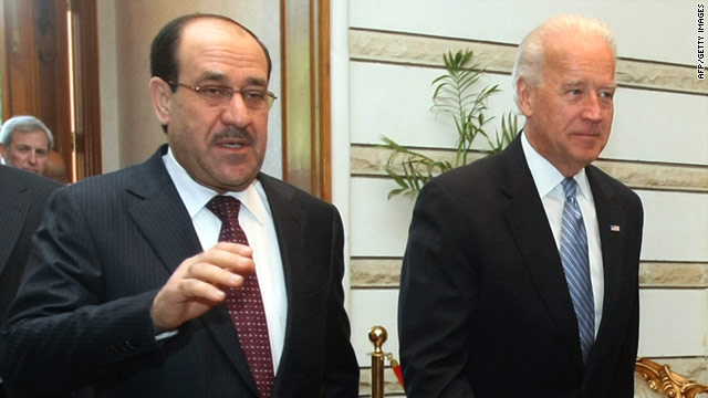 U.S. Vice President Joe Biden met with Iraqi Prime Minister Nuri al-Maliki during a surprise trip to Baghdad Thursday.