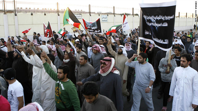 Protesters demanding more rights for noncitizens march in Sulaibiya, Kuwait, on Saturday.