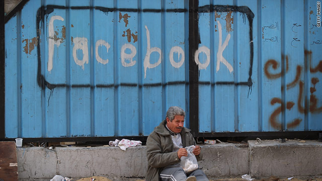 A fence is spray painted with the word Facebook in Tahrir Square during protests which saw the ouster of President Mubarak.