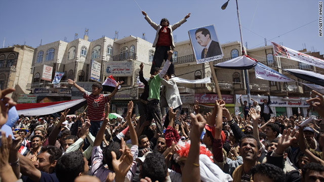 Yemenis protest against the regime of President Ali Abdullah Saleh in Sanaa on March 8, 2011.