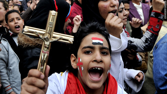 Thousands of Coptic Christians have protested outside the Egyptian state broadcast office for nine consecutive days.