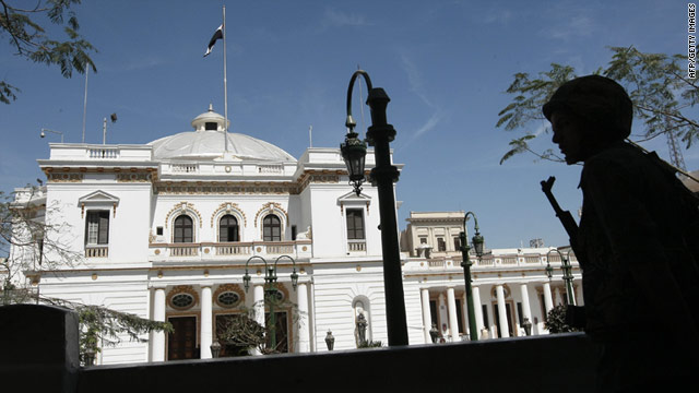 An Egyptian soldier stands guard outside the Egyptian parliament in Cairo on Monday, March 14.