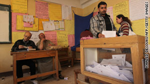 A man votes at a polling station in Mansura, Egypt, on March 19, 2011.